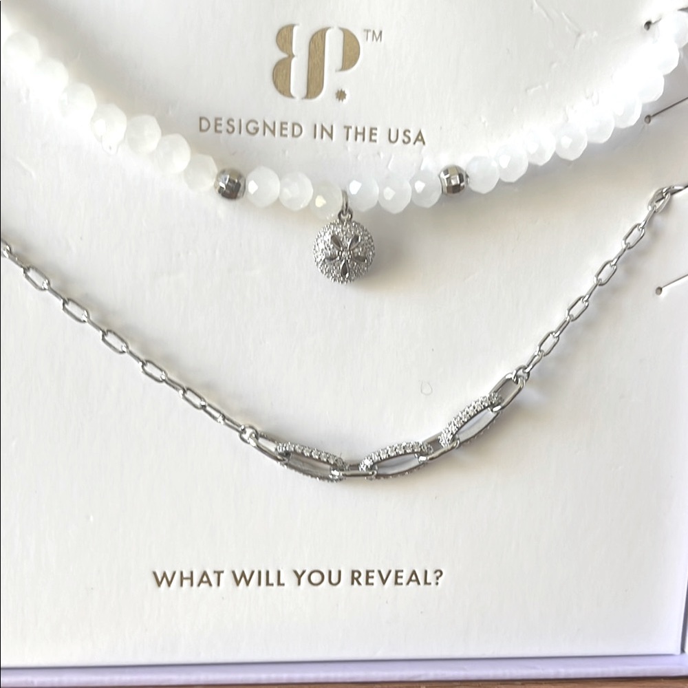 Bomb Party Spring Luxe Layers Majestic Moments White and Silver Necklace Set